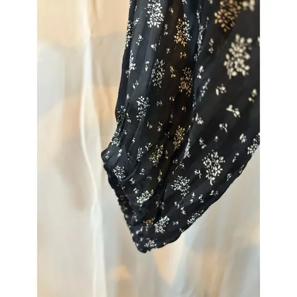 NWT Madewell Black White Floral Maxi Dress 12 Long Sleeve Ruched Boho Romantic - Picture 6 of 16